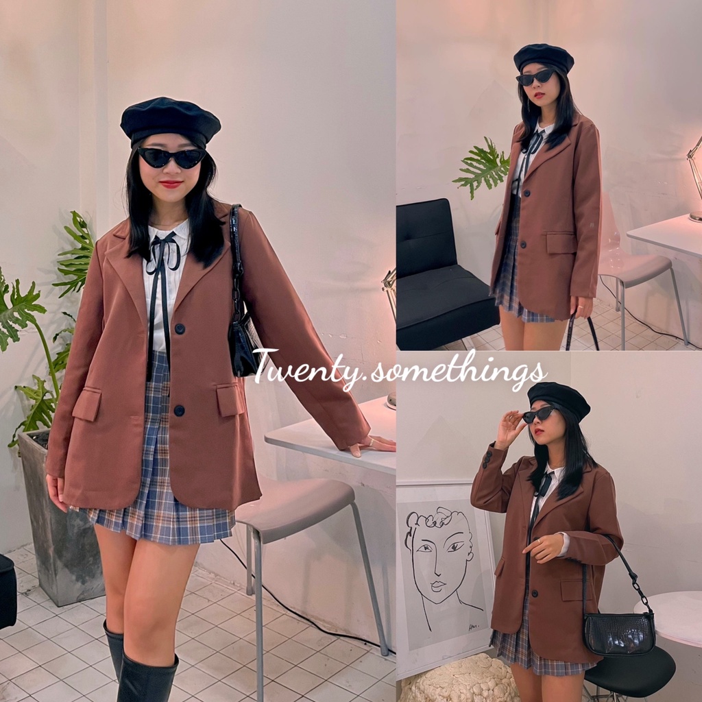 Áo Blazer Nâu Đất 2 Lớp (ảnh thật/sẵn/video)