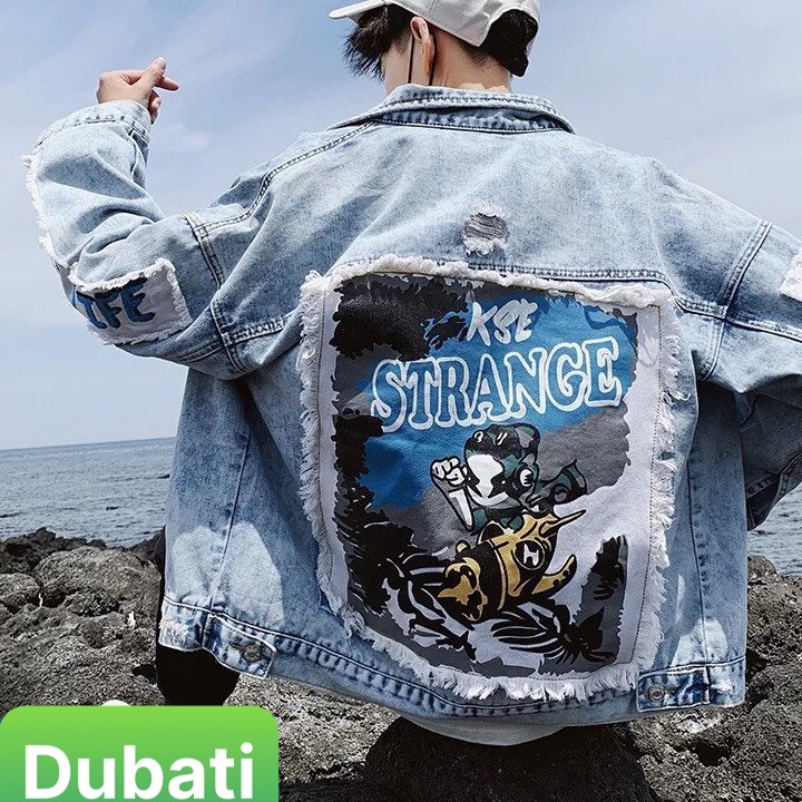 ÁO KHOÁC JEAN NAM CHẤT BÒ XANH  CHỨ STRANGE SIÊU HOT TREND CAO CẤP-DUBATI FASHION