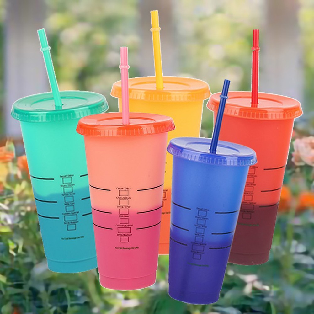 Ly Uống Nước Starbucks Bằng Nhựa Có Ống Hút Thay Đổi Màu Sắc Độc Đáo
