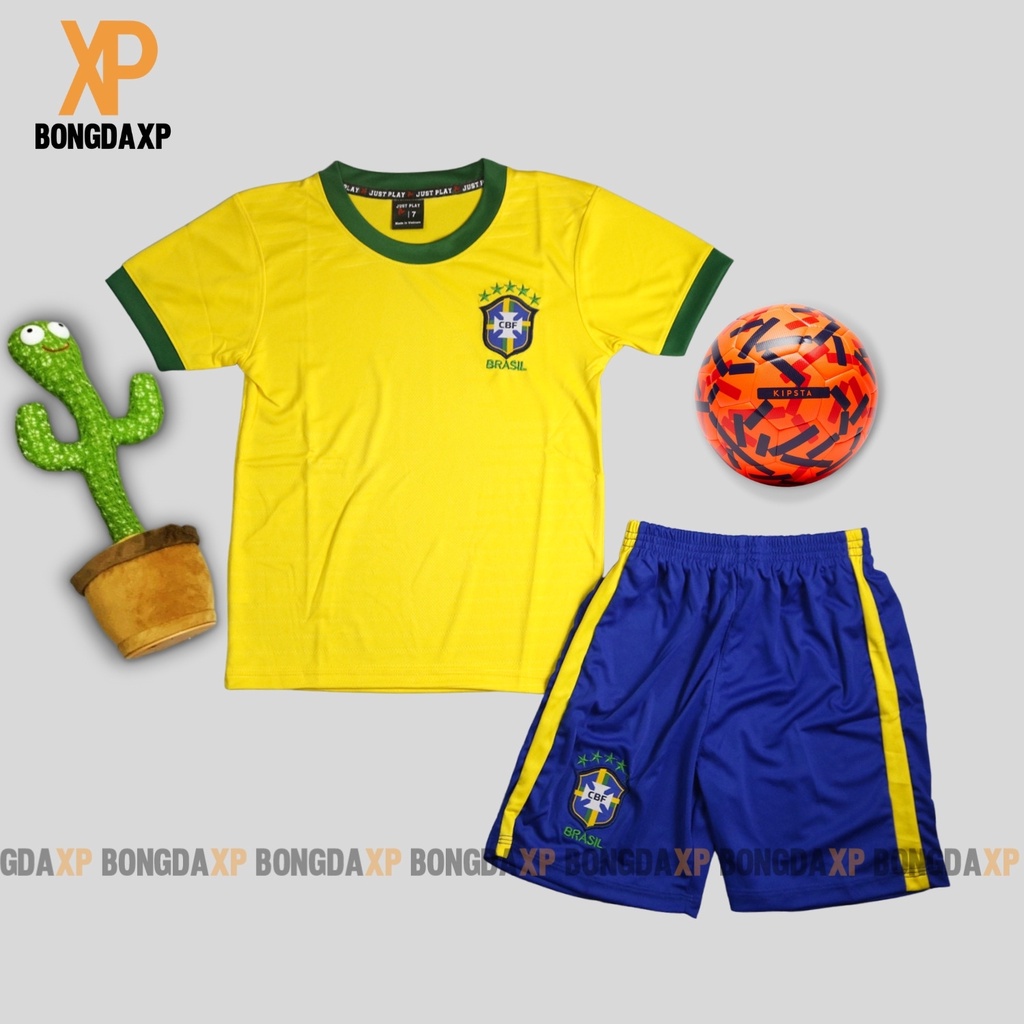 Quần áo bóng đá đồ đá banh trẻ em ĐT Brazil Siêu dễ thương Vải thun lạnh cao cấp