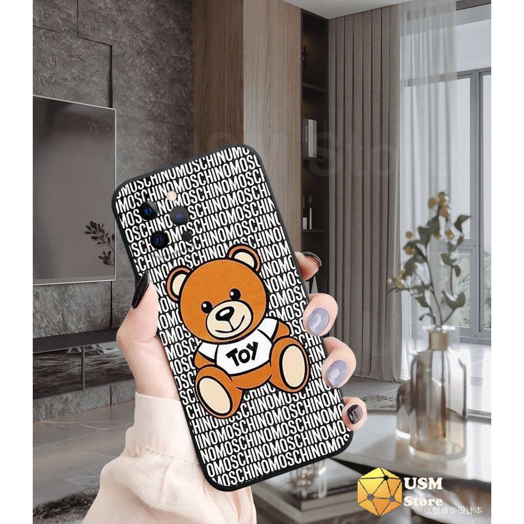 Ốp lưng iphone X/XR/XSmax/11/11Pro/11Promax/12/12Mini/12Pro/12Promax/13/13Promax viền bảo vệ cam sau, hình gấu Moschino