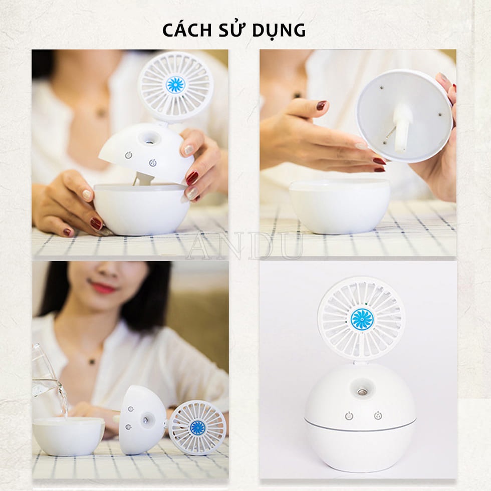 Máy xông tinh dầu kèm quạt, máy phun sương có đèn led mẫu mới