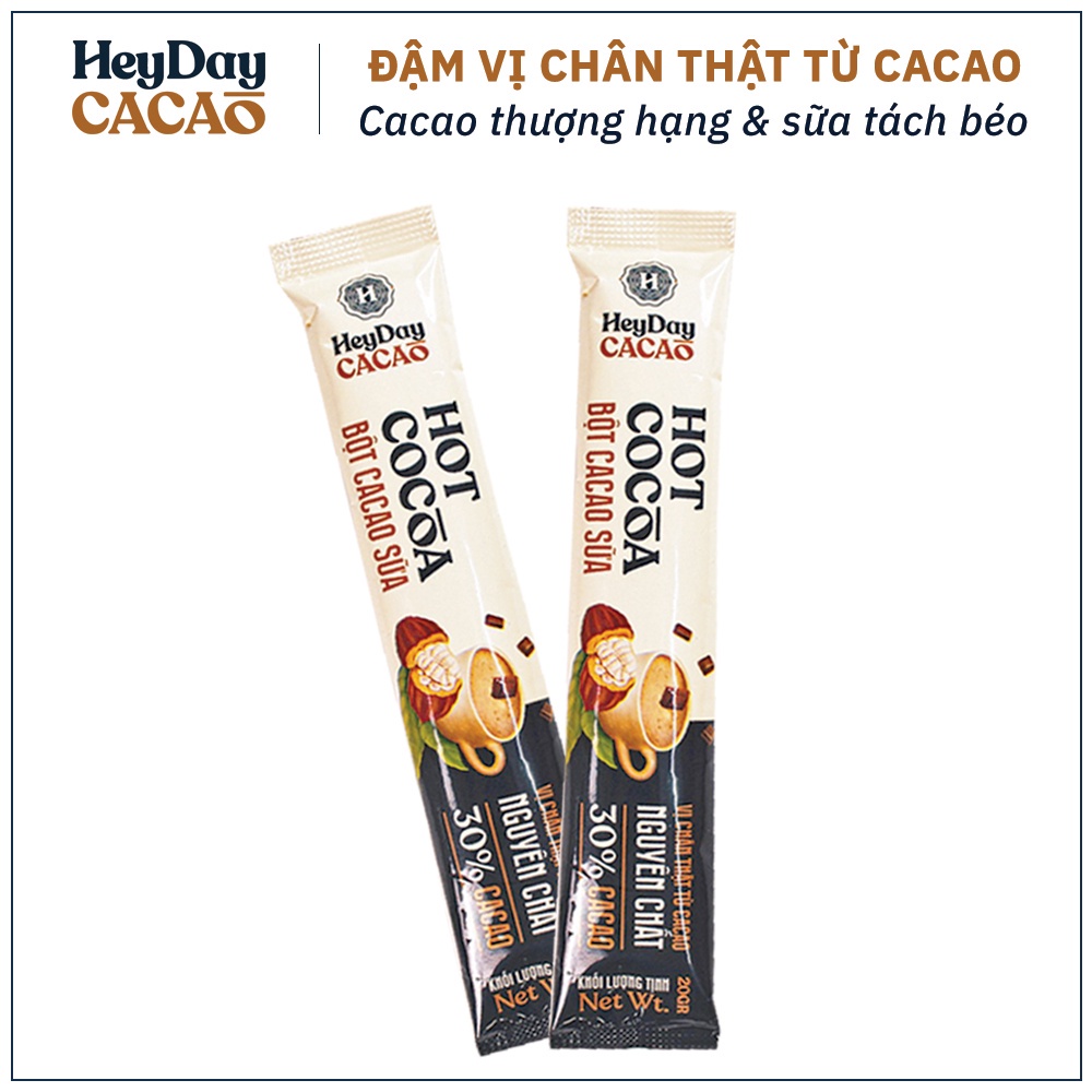 Combo 2 Gói 20g Bột Cacao Sữa Tiện Lợi và Bột Cacao Sữa Dừa Thuần Chay - Heyday Cacao