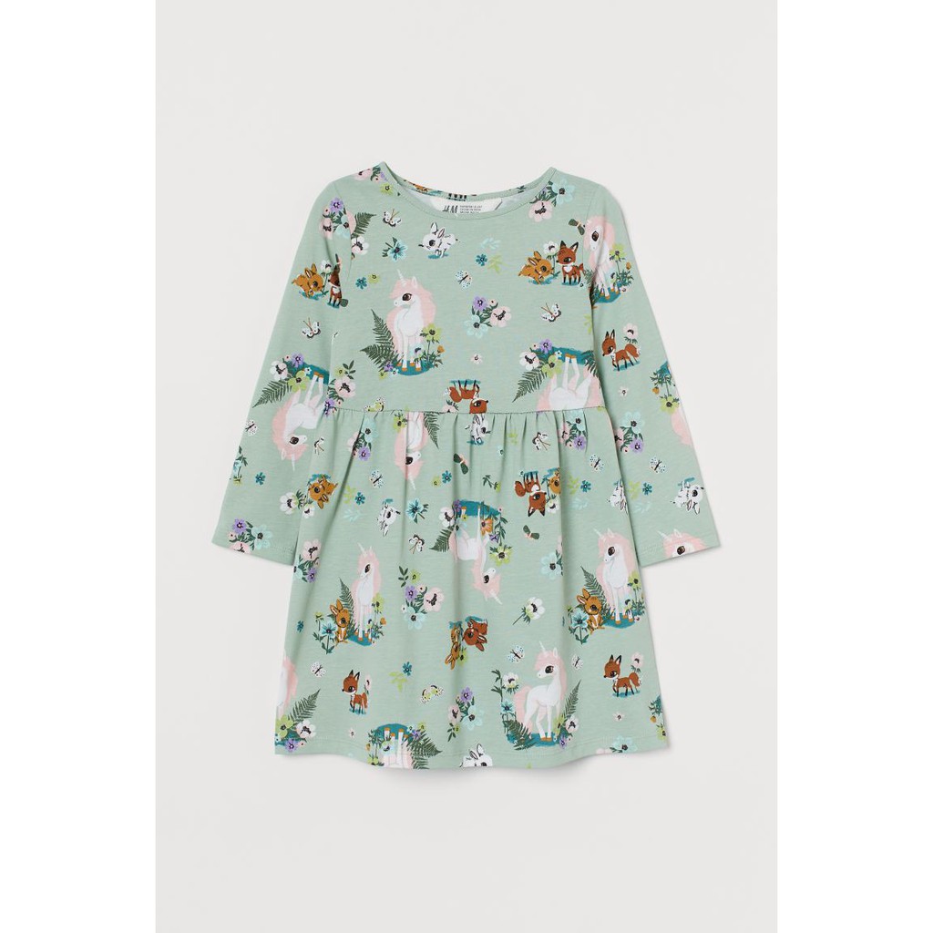 Váy dài tay xanh unicorn HM H&amp;M sz 1.5-2y_hàng chính hãng authentc