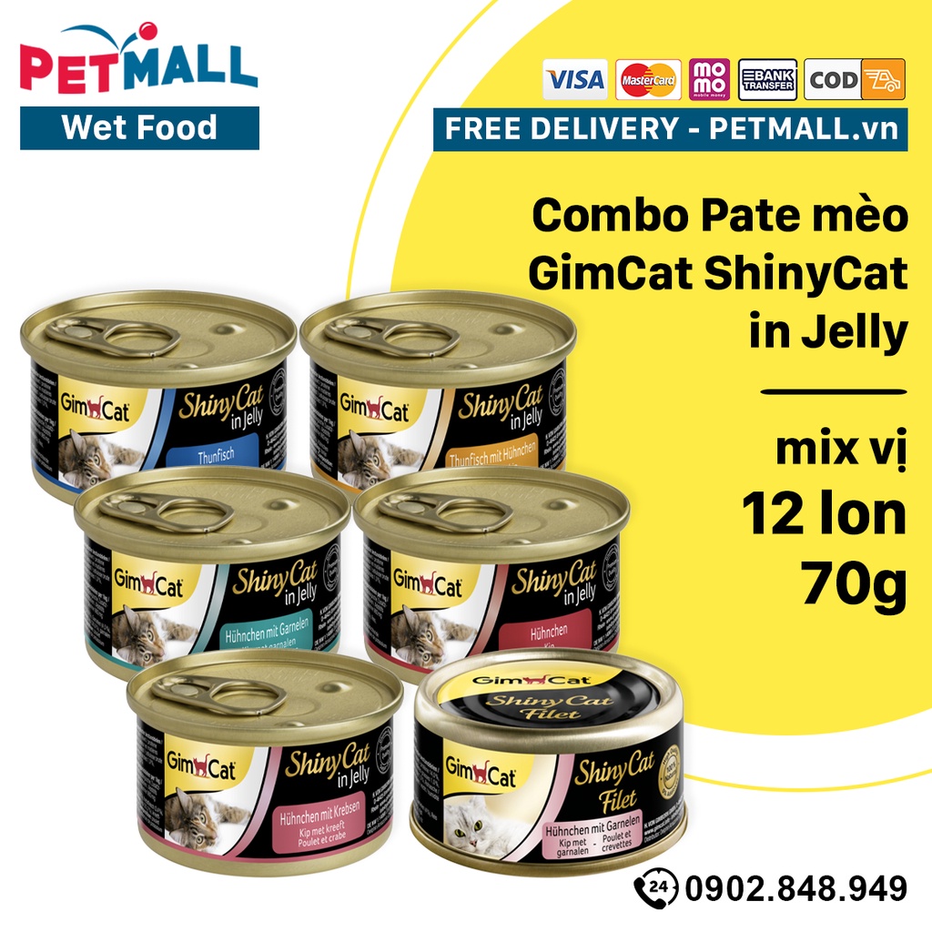 Combo Pate mèo GimCat ShinyCat in Jelly 70g - 12 lon mix vị Petmall thumbnail