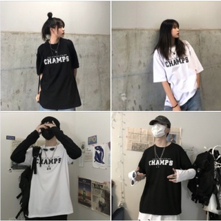Áo thun nam nữ form rộng tay lỡ, áo phông unisex Vanessa Stylish in chữ CHAMPS