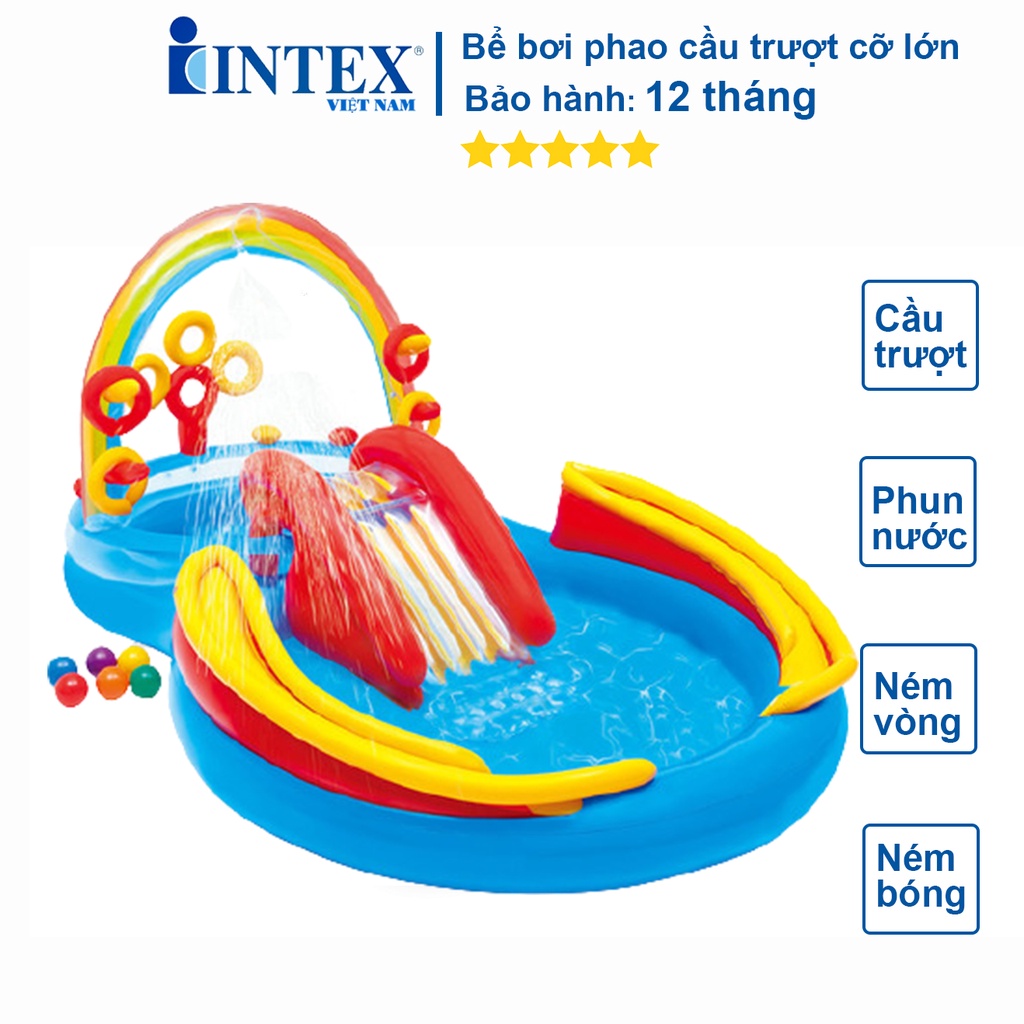 Bể bơi phao cầu trượt, vòi phun mưa INTEX 57453