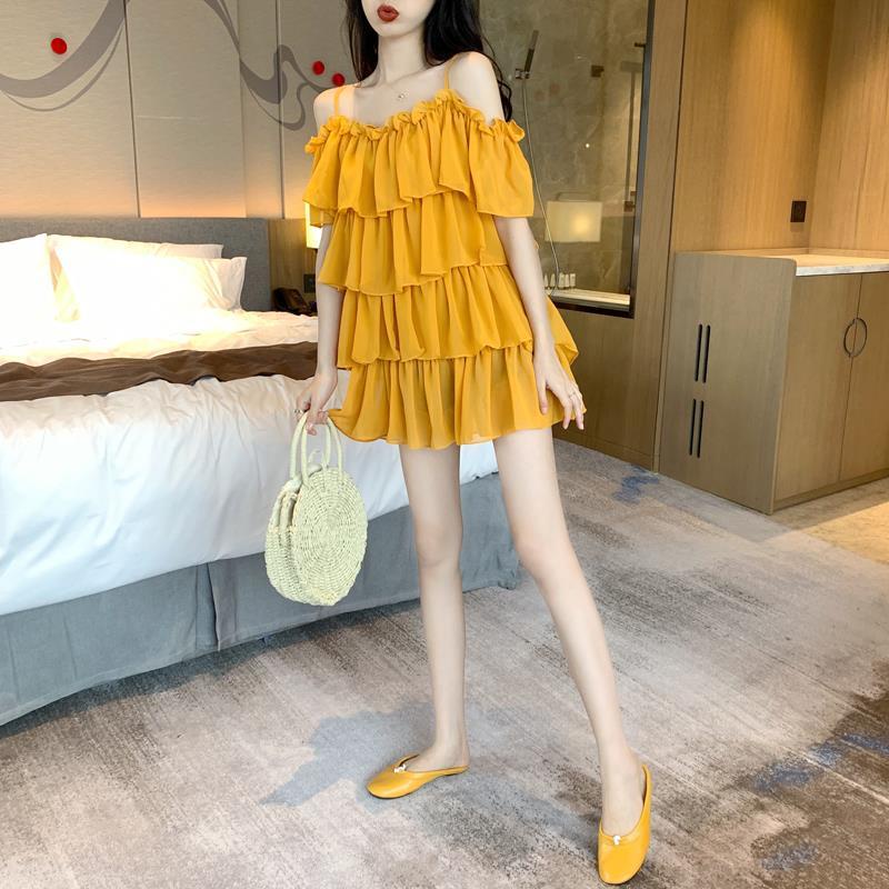 Đầm Chiffon Trễ Vai Dáng Rộng Xếp Tầng Thời Trang Mùa Hè Mới Cho Nữ 2021