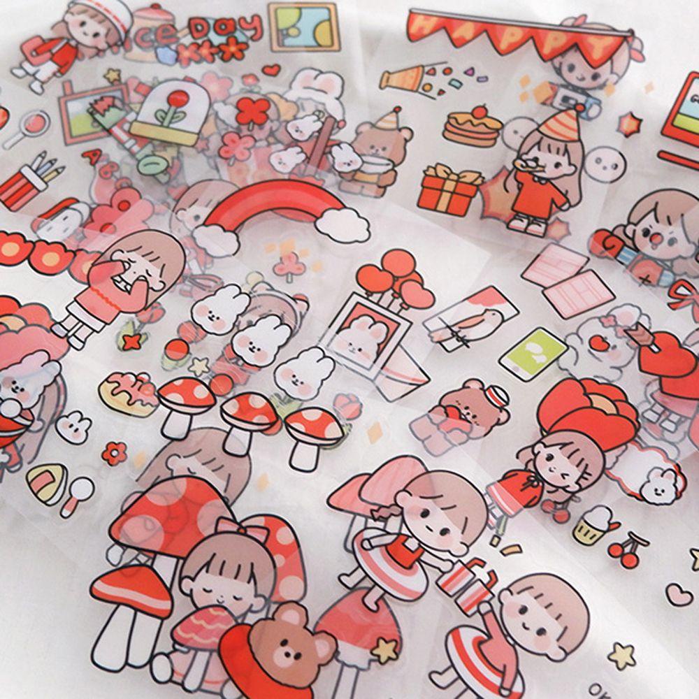 Sticker PET Chống Thấm Nước Hình Cô Gái Màu Đen Trang Trí Sổ Tay