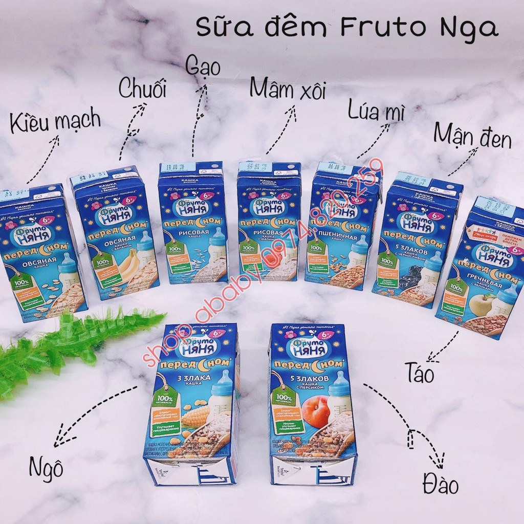 Sữa đêm Fruto Nga 200ml - combo 9 hộp mix vị date cuối T5 và T6/22