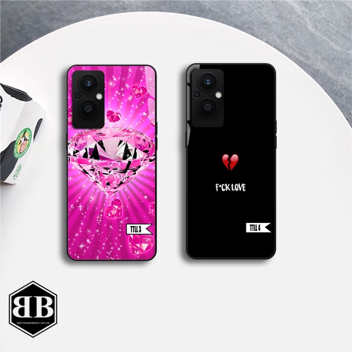 ỐP lưng kính cường lực OPPO RENO 7Z 5G    trái tim lấp lánh