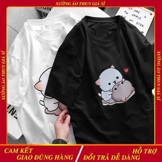 Áo thun cặp đôi in hình Mèo chibi dễ thương vải cotton 100% dày mịn, Form áo oversize Nam Nữ.