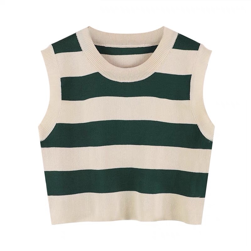 Áo ba lỗ len croptop kẻ sọc, Áo len mongtogi sát nách phong cách Hàn Quốc 482