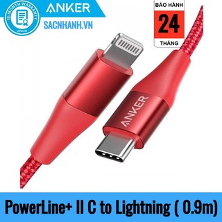 Cáp Anker PowerLine+ II Lightning to USB-C, dài 0.9m - A8652