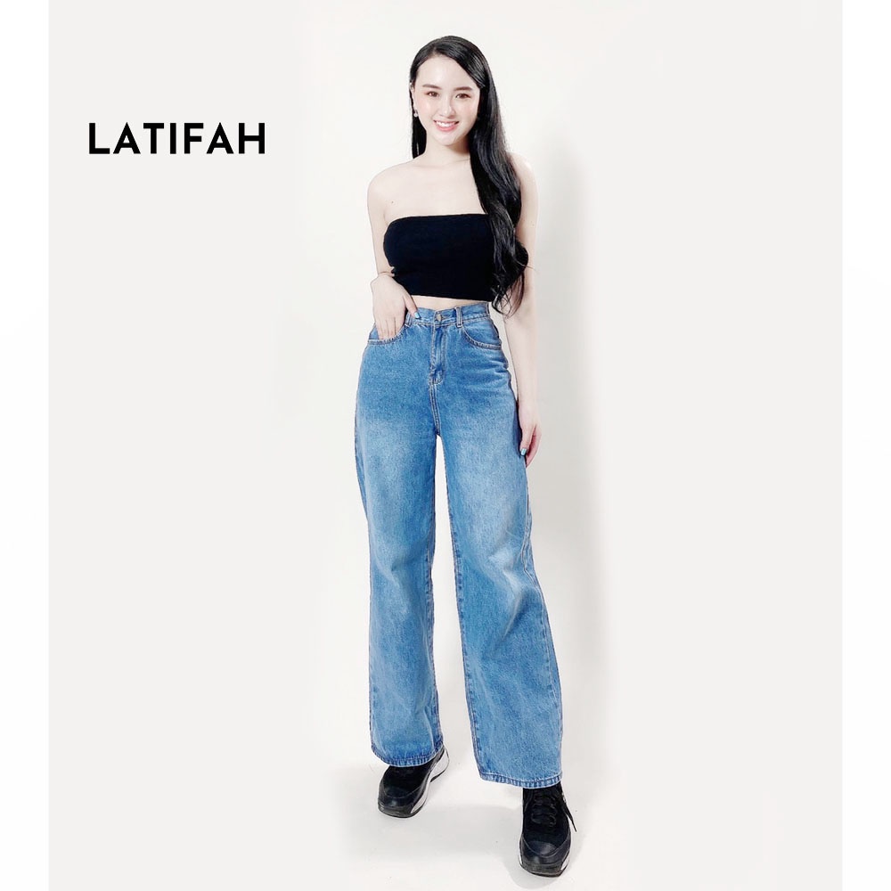 [Mã BMBAU50 giảm 7% đơn 99K] Quần baggy jeans nữ LATIFAH ống rộng đơn giản dài 98cm QD026