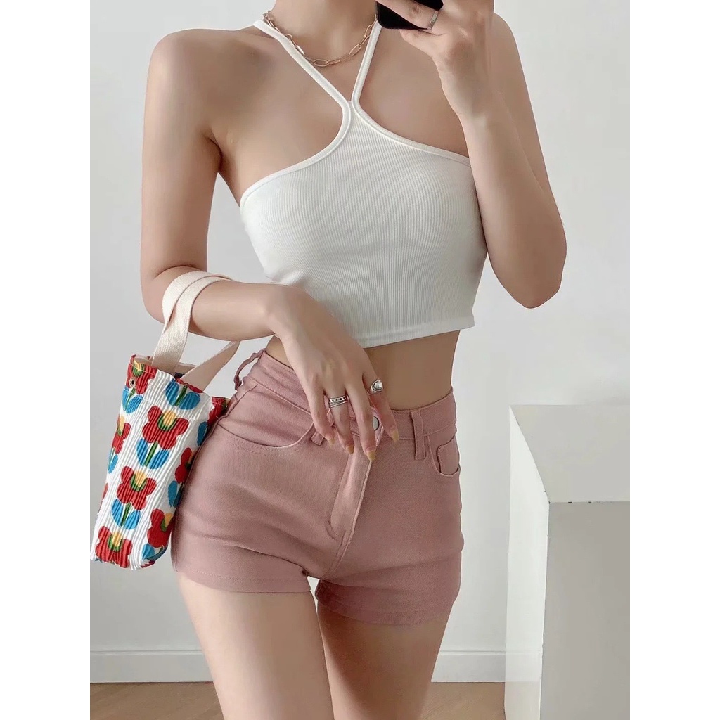 Áo 2 Dây Nữ Kiểu Yếm Chéo Dây Mảnh Dáng Croptop Chất Thun Tăm Siêu Hot A.B2 | BigBuy360 - bigbuy360.vn