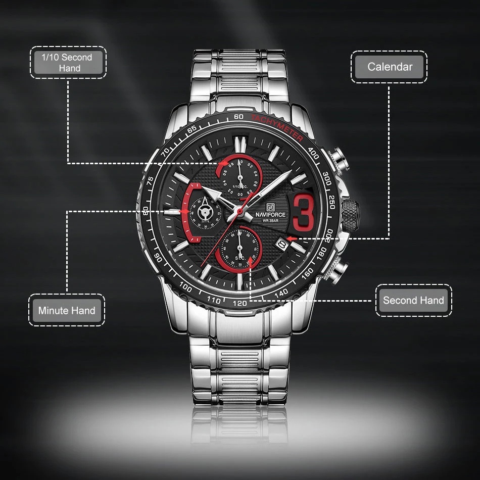 Naviforce Đồng Hồ Quartz Chronograph Chống Thấm Nước Chất Liệu Thép Không Gỉ Thời Trang Cho Nam 8017
