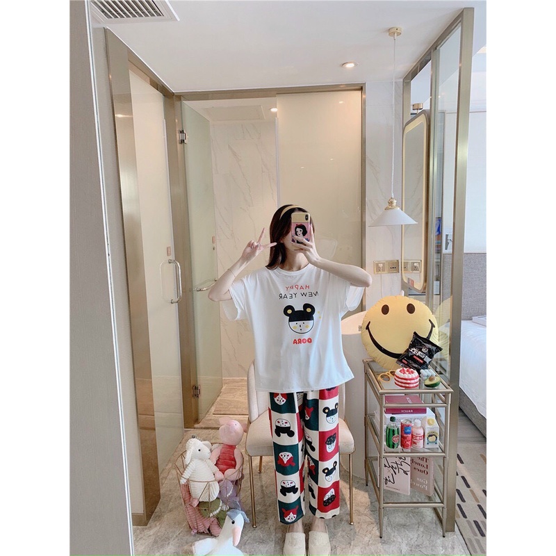 Đồ bộ bò sữa caro hot trend form rộng chất cotton co giãn tốt thoáng mát dáng dài thời trang Hàn Quốc chất lượng