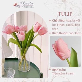 Hoa giả decor - Hoa tulip giả 1 bông trang trí phòng để bàn Phanlee chất liệu lụa cao cấp giống thật có 4 màu lựa chọn