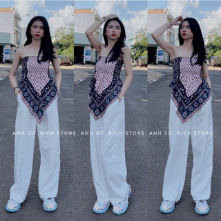 Set áo ống lệch-quần suông