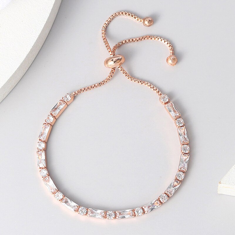 Vòng đeo tay hình học đơn giản cho phụ nữ Quà tặng Kpop Zircon Rose Gold Màu làm bằng tay đám cưới có thể điều chỉnh Trang sức H028