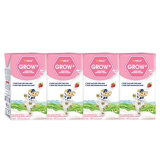 Sữa tiệt trùng vpmilk grow+ vị dâu 100% từ châu âu lốc 4 hộp nhỏ 110ml / lớn 180ml