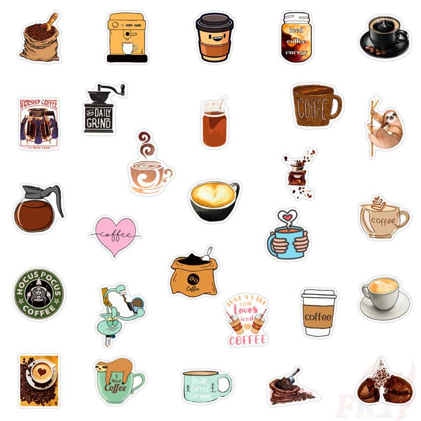 ❉ I Need More Coffee Series 02 Stickers ❉ 50Pcs/Set DIY Fashion Luggage Laptop Skateboard Doodle Decals Stickers