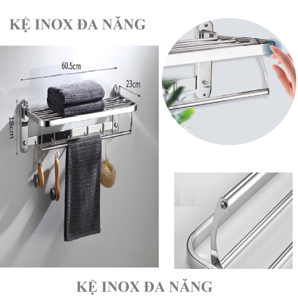 Kệ inox cao cấp treo khăn tắm đã năng - kệ inox siêu bền mẫu đẹp kích thước 60x24x17cm - Kệ treo khăn nhà tắm