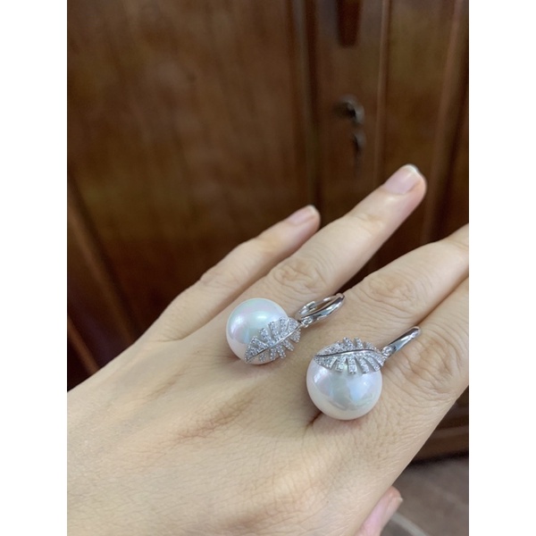 khuyên tai treo ngọc trai nhân tạo viên to nặng bóng đẹp bạc phủ vàng trắng cao cấp