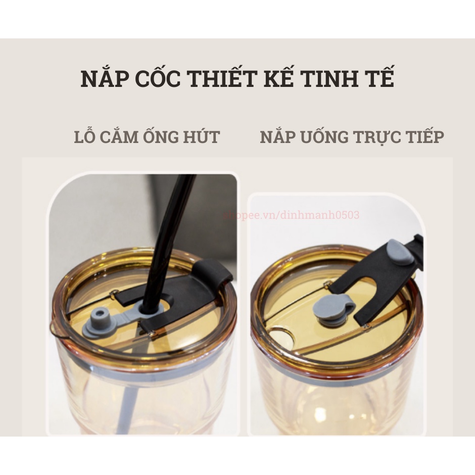 Cốc Thủy Tinh Uống Nước Bọc Da Có Ống Hút – Ly Uống Nước Vỏ Da Chịu Nhiệt Tốt Dung Tích 450ml