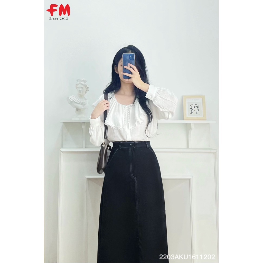 Áo kiểu nữ FM Style cổ  viền bèo ren tay bo phồng xinh I Fm Style Online 220312020