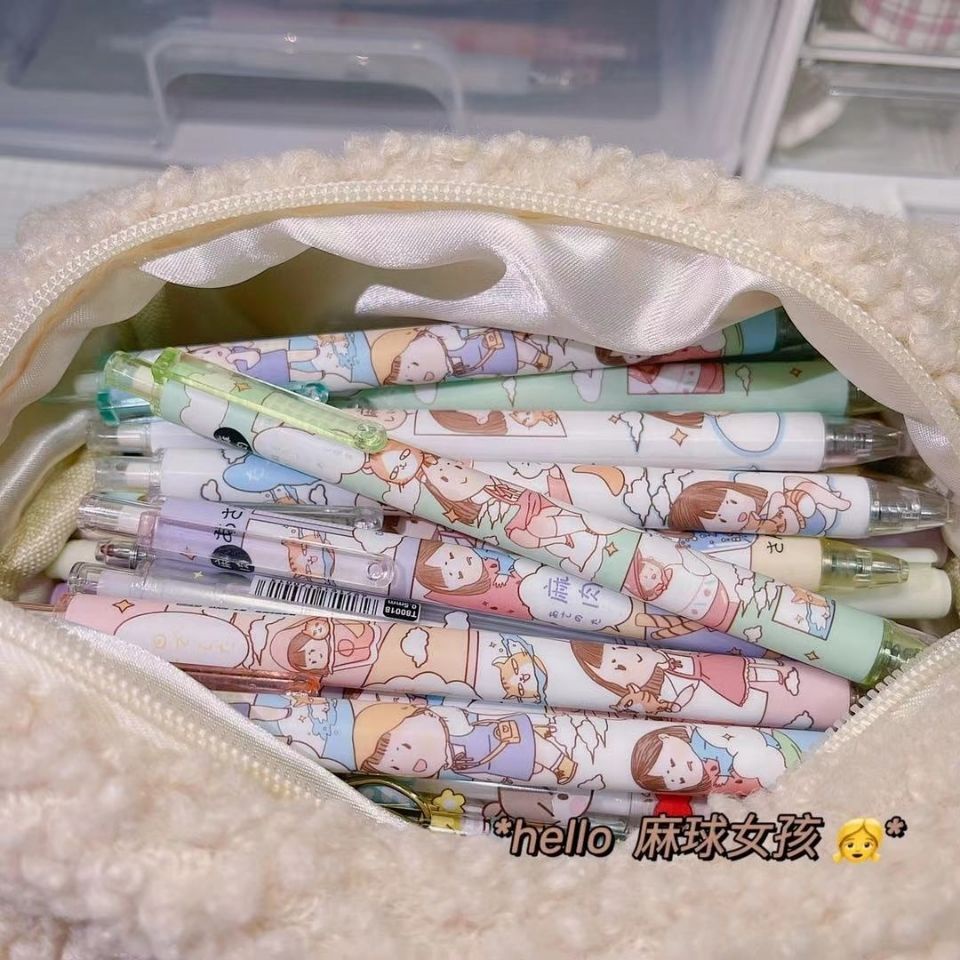 Bút mực gel đen với ngòi 0.5mm in họa tiết cô gái đáng yêu phong cách Hàn tiện lợi