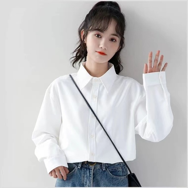Áo Sơ Mi Tay Dài Màu Trơn Kiểu Retro Thời Trang Hàn Quốc Cho Nữ