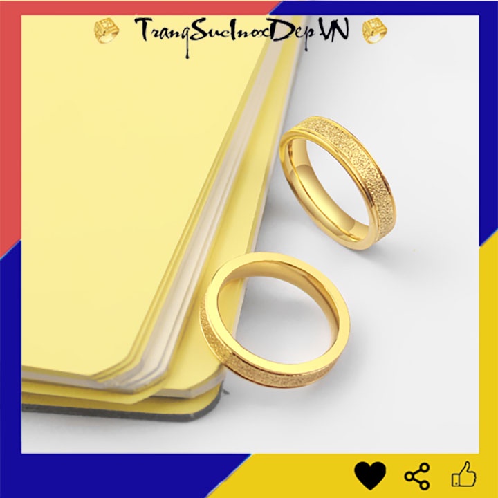 Nhẫn inox phun cát màu vàng sáng đep, không đen, hợp thời trang - Tặng hộp đựng nhẫn xinh xắn (1 chiếc)