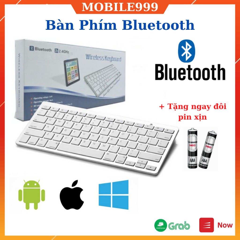 Bàn Phím Không Dây Bluetooth Mỏng - Đẹp - Phím ấn cực nhẹ - Dùng cho - Điện Thoại - Máy Tính Bảng - Laptop - MOBILE999