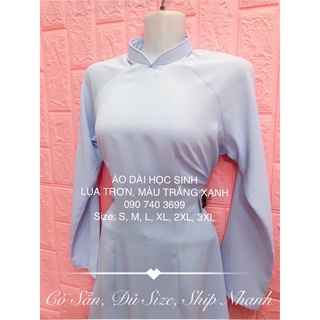 [Có Sẵn & Giao Ngay] Áo Dài Học Sinh Lụa (Quần Lụa Trắng/Đen Cùng Chất Liệu Với Áo) Màu Trắng Xanh