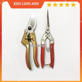 Combo Kéo cắt cành Nhật Bản Sada 210mm thép SK5 sắc cán vàng kèm kéo tỉa (tặng lò xo dự phòng)
