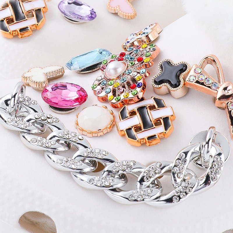 Charms Phụ Kiện Trang Trí Giày Hình Hoa Đính Đá Pha Lê Có Thể Tháo Rời
