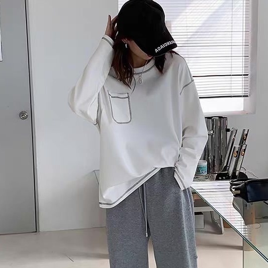 Áo Thun Tay Dài Dáng Rộng Màu Trơn Dễ Phối Đồ Thời Trang Cho Nam