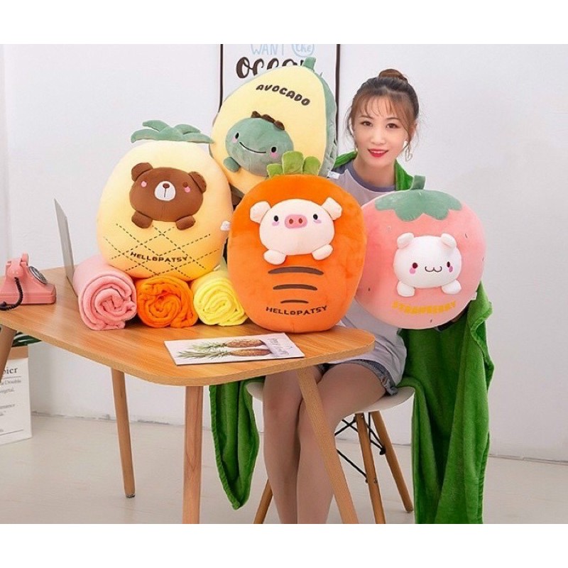 Chăn Trái Cây Kèm Thú – Vừa có thể dùng làm gối ôm + có chăn để đắp