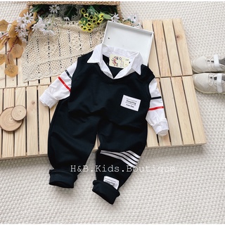 Bộ công tử cổ bẻ cổ vest bé trai