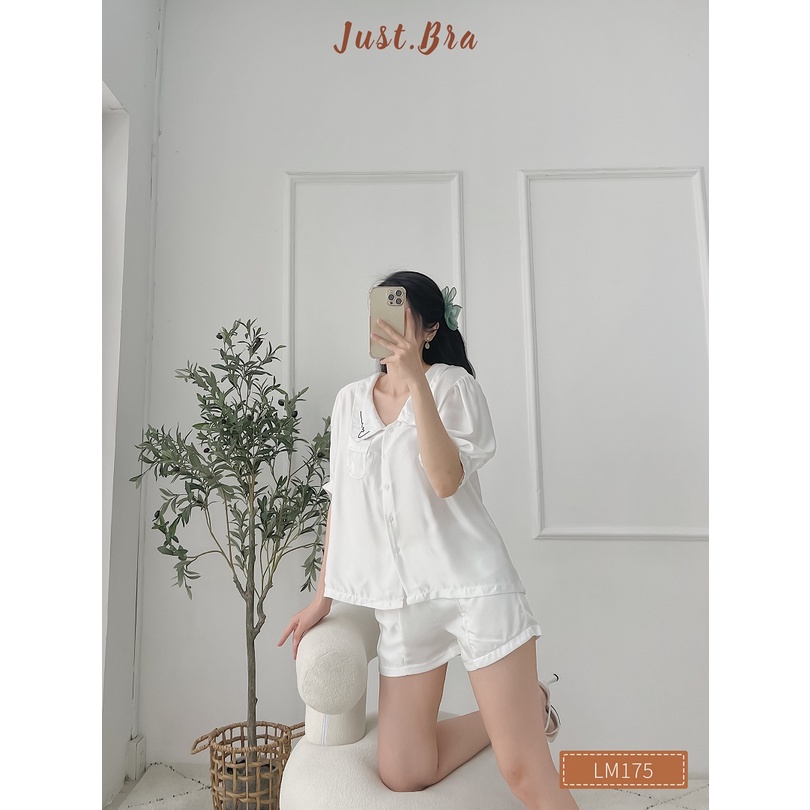 Bộ đồ ngủ Just Bra áo cộc quần cộc chất liệu lụa thoáng mát, thiết kế tiểu thư đáng yêu LM175