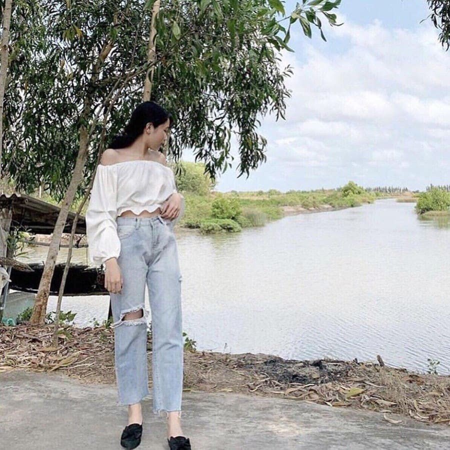 ÁO Trễ Vai Tay Bồng ATV01 Nữ [FREESHIP]  Áo CROPTOP bánh bèo tiểu thư màu Trắng,Áo kiểu mềm mịn không nhăn thoáng mát.