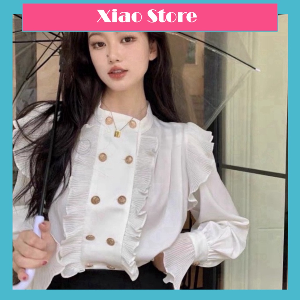 Áo sơ mi tiểu thư phối ly siêu hot_515 babydoll bánh bèo mầu trắng xiao shop