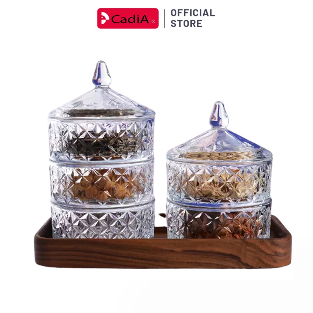 Thố thủy tinh pha lê nhiều tầng đựng mứt, kẹo, hạt dưa, lọ thủy tinh đựng hạt khô-Hoa văn ngẫu nghiên