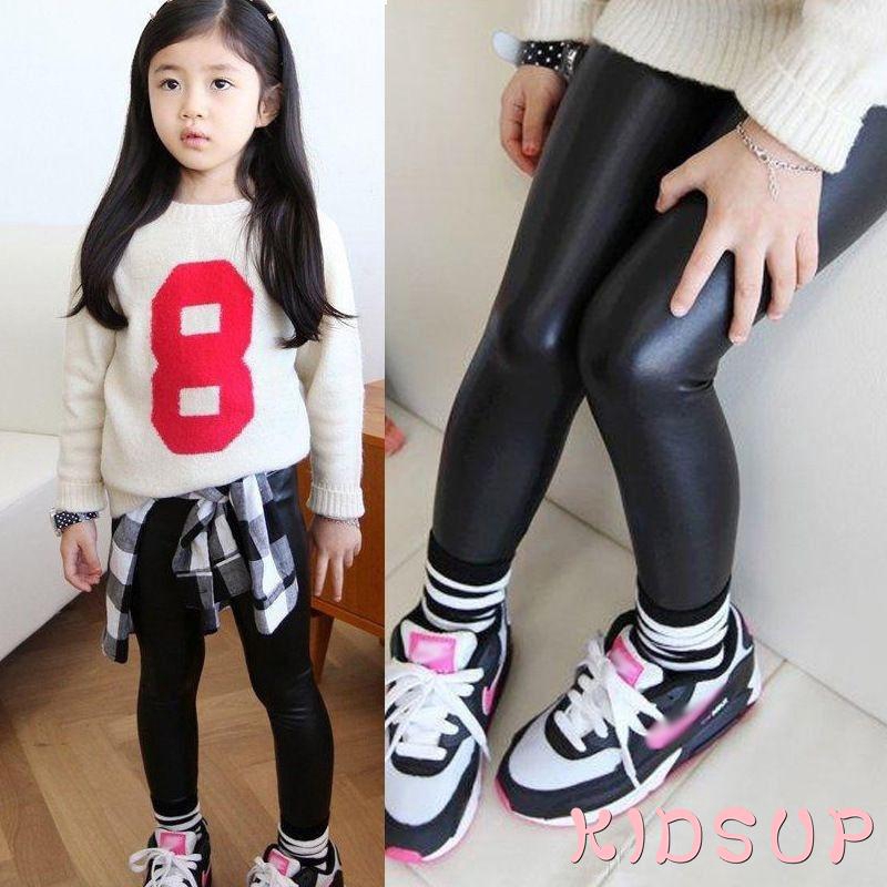 Quần Legging Giả Da Màu Đen Cho Bé Gái 1-8 Tuổi