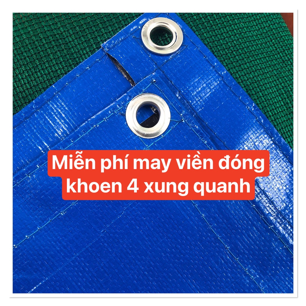 [sIÊU DÀY] Bạt Che Nắng, Che Mưa Xanh Đen Hàn Quốc 250G/M2 (Đã May Viền Đóng Khoen Sẵn)