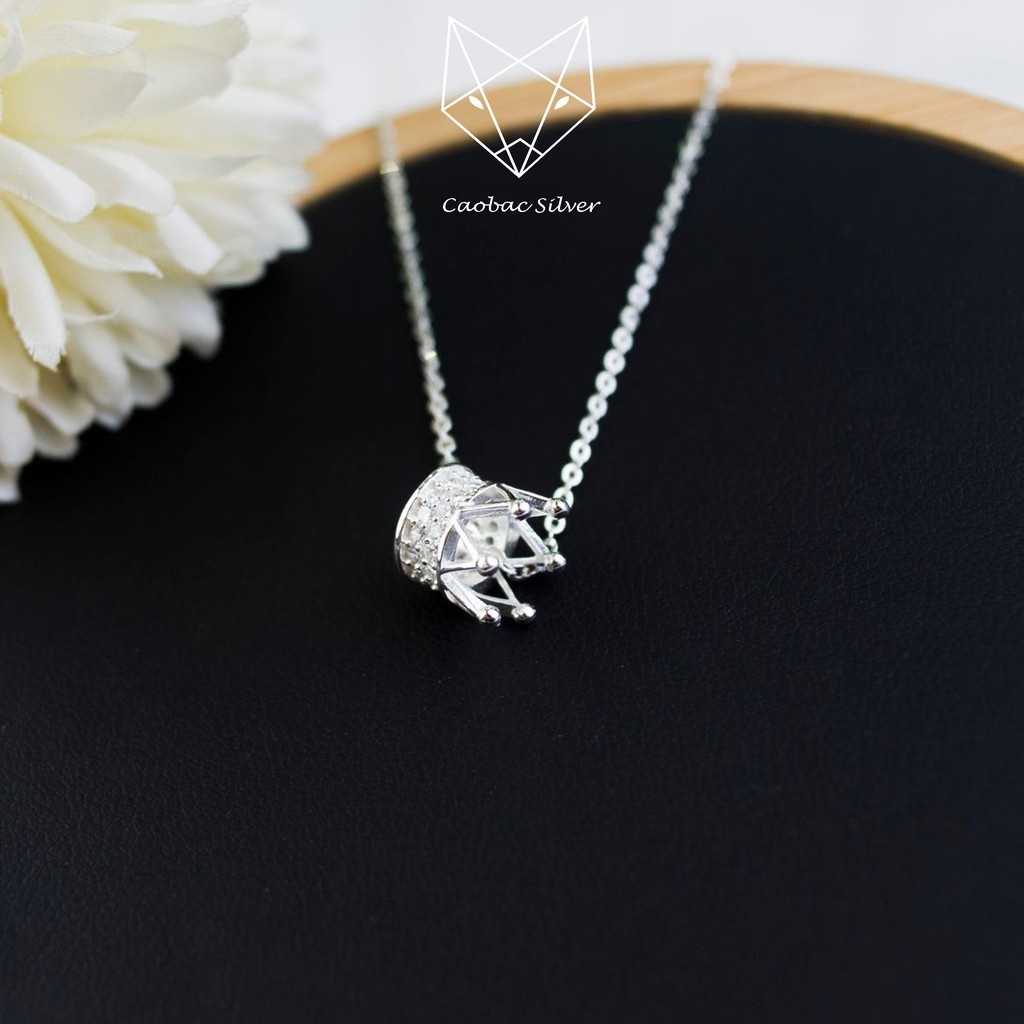 Dây Chuyền Bạc Nữ S925 CaoBac Silver Vương Miện Tròn Rỗng Ba Đỉnh Dây Xích Phong Cách Cho Bạn Nữ Cá Tính