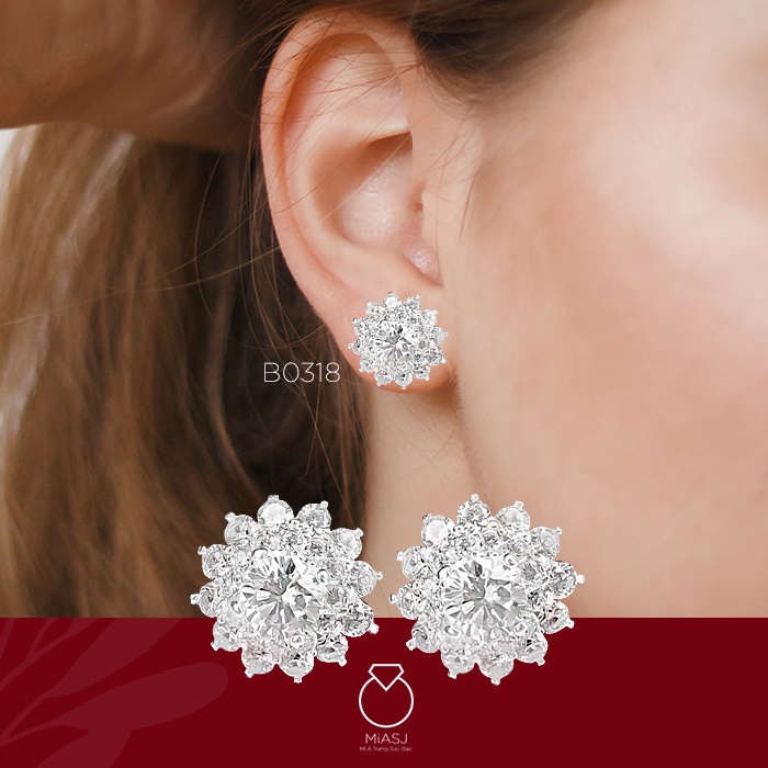 Bông tai nữ bạc Ý S925 MiASJ B0318 chốt vặn kết đá CZ sang trọng