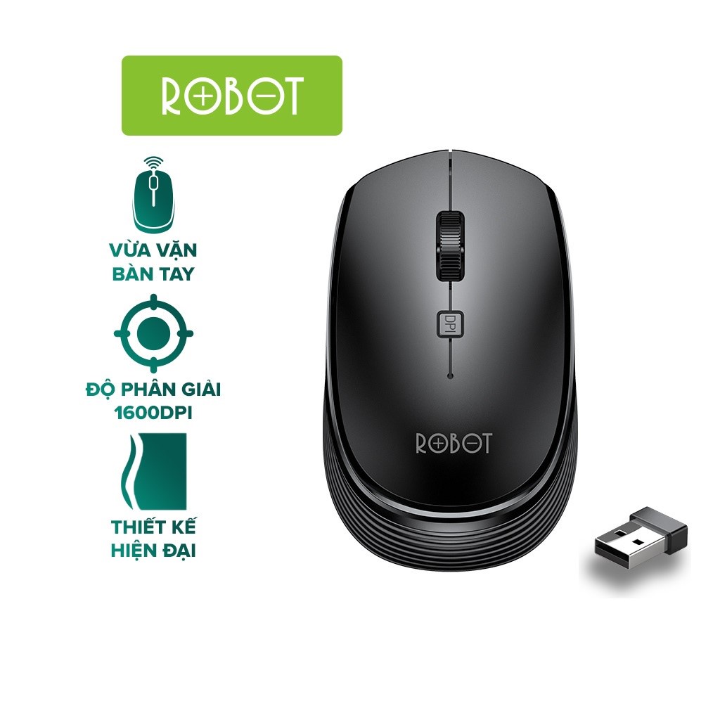 Chuột Không Dây ROBOT M205 - USB 2.4Ghz, Nhỏ Gọn, Có Nút Tùy Chỉnh Độ Phân Giải, Phù Hợp PC/ Laptop